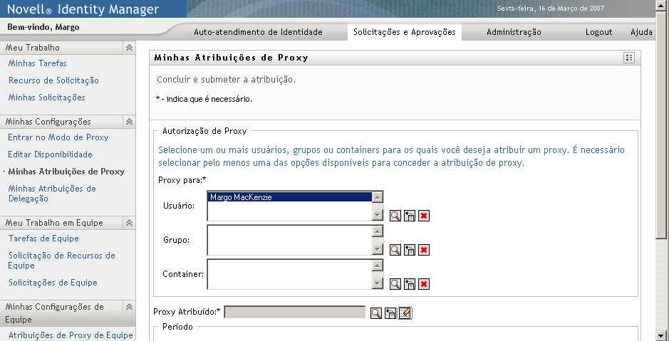 Página Minhas Atribuições de Proxy