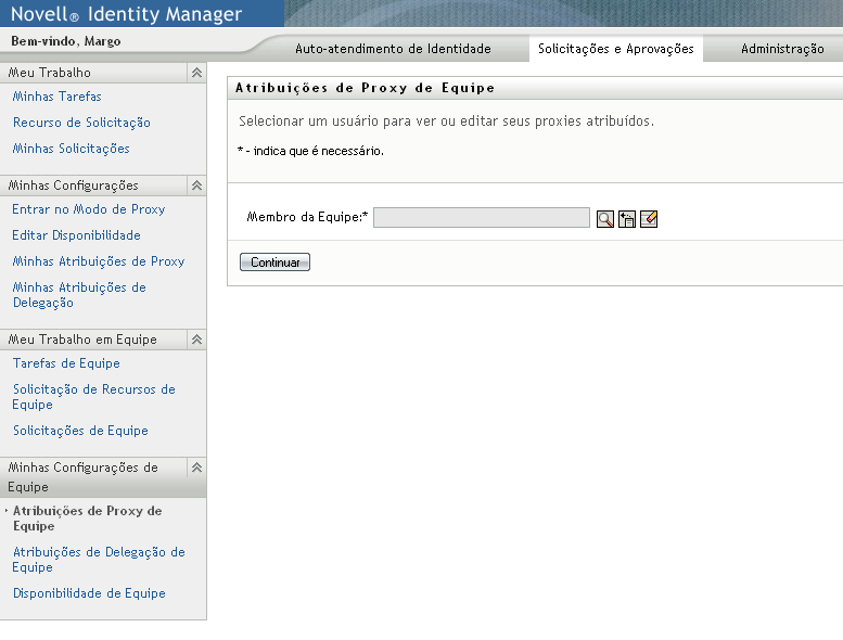 Página Atribuições de Proxy de Equipe