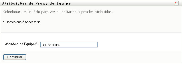 Página Atribuições de Proxy de Equipe