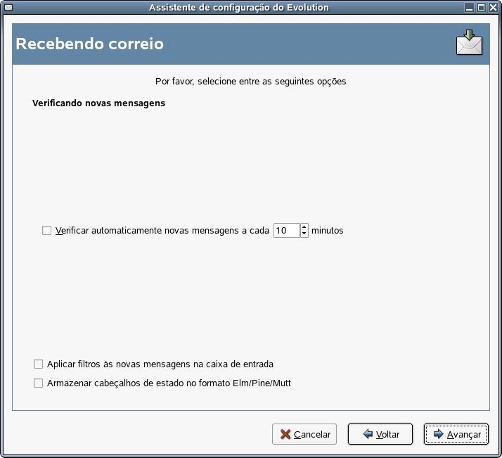 Opes de recebimento de Spool ou Diretrio Mbox Unix Padro