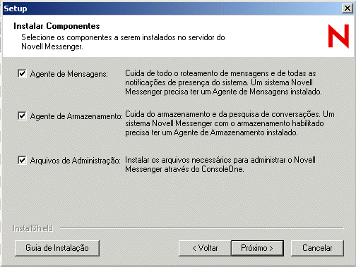 Caixa de dilogo Instalar Componentes  