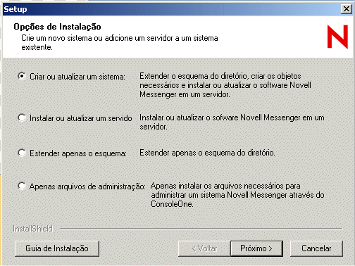 Caixa de dilogo Opes de Instalao