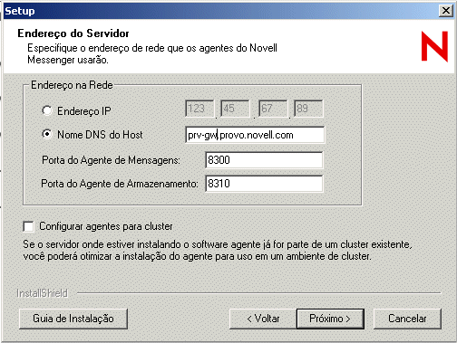 Caixa de dilogo Endereo do Servidor