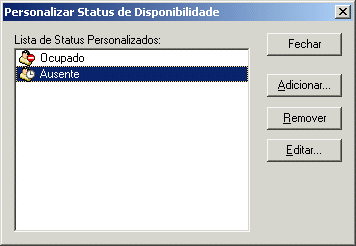 Caixa de dilogo Personalizar Status de Disponibilidade