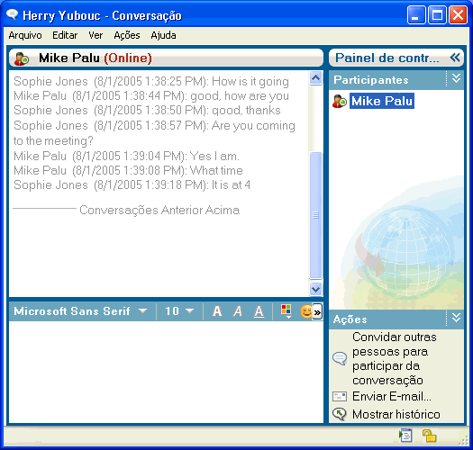 Histrico pessoal em uma janela de conversao