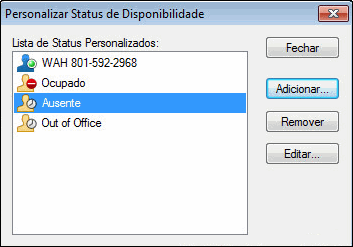 Caixa de diálogo Personalizar Status de Disponibilidade