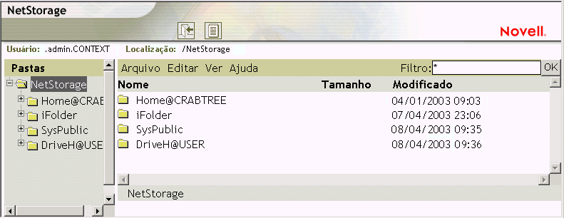 Exibio de pasta do NetStorage