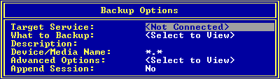 Backup Options screen