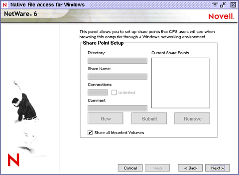 Tela Configurao de ponto de compartilhamento