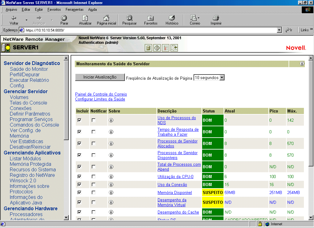 Monitorao da sade no Gerenciador Remoto do NetWare