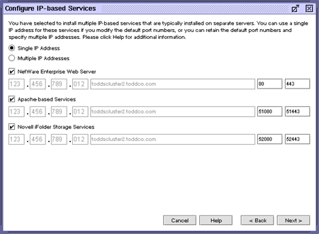 Tela Configurar servios com base em IP