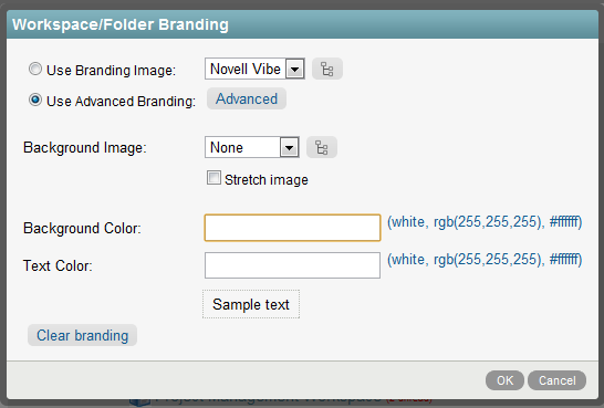 Workspace/Folder Branding Dialog Box Workspace/Folder Branding Dialog Box