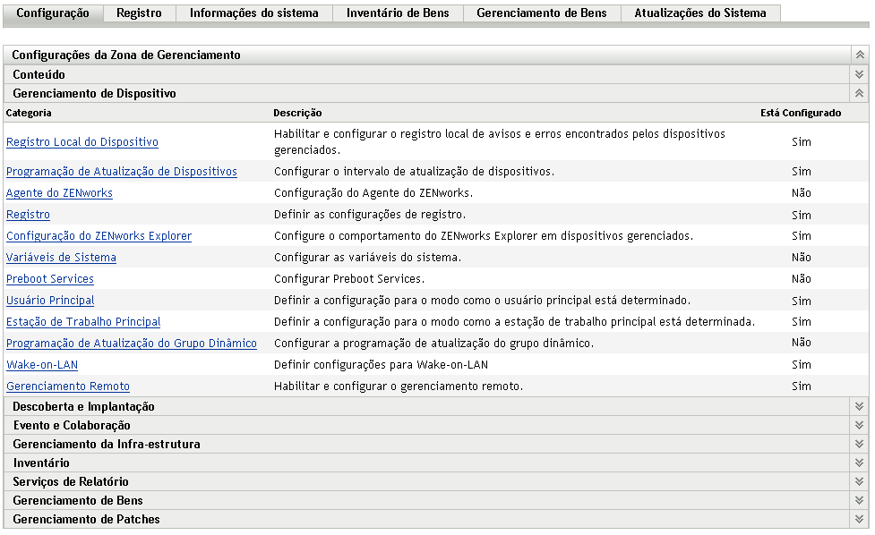 Guia Configuração > painel Gerenciamento de Dispositivo