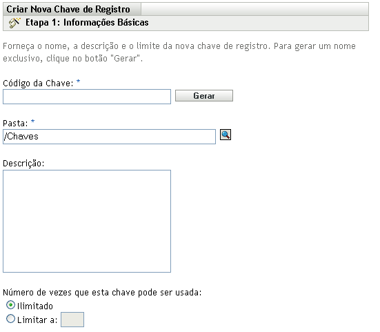 Assistente de Criação de Nova Chave de Registro > Informações Básicas