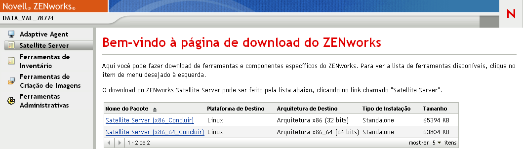 Página de download do ZENworks