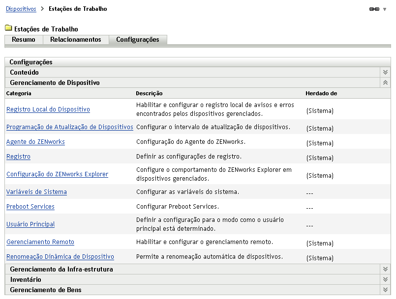  Página Configurações da Pasta de Dispositivo