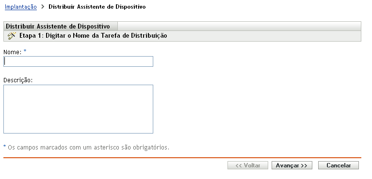 Assistente de Implantação de Dispositivo > página Digitar o Nome da Tarefa de Implantação