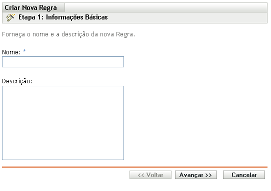 Assistente de Criação de Nova Regra de Registro > página Informações Básicas