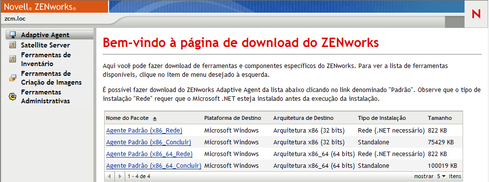 Página de download do ZENworks