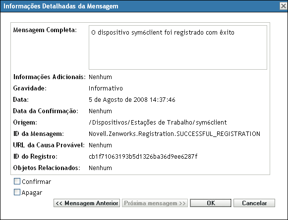 Caixa de diálogo Informações Detalhadas da Mensagem