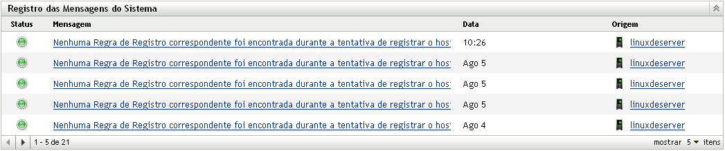 Painel Registro das Mensagens do Sistema