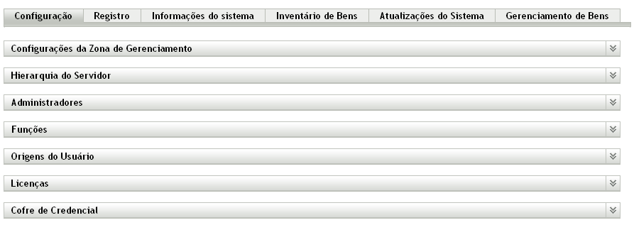 Guia Configuração com todas as seções ocultadas