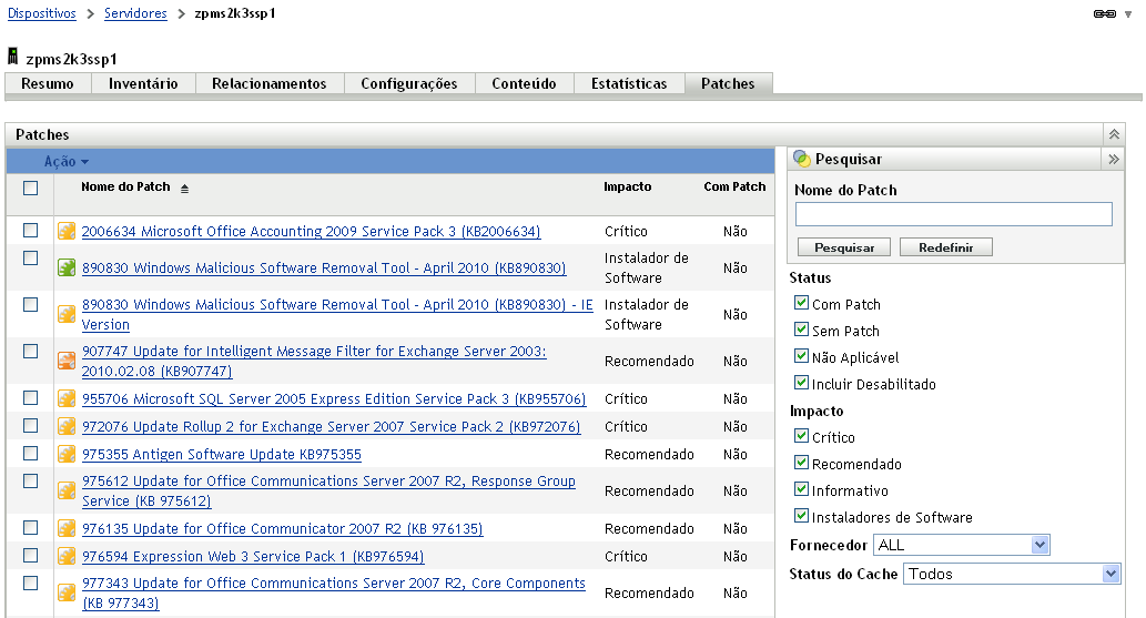 Vulnerabilidades de um dispositivo de servidor gerenciado