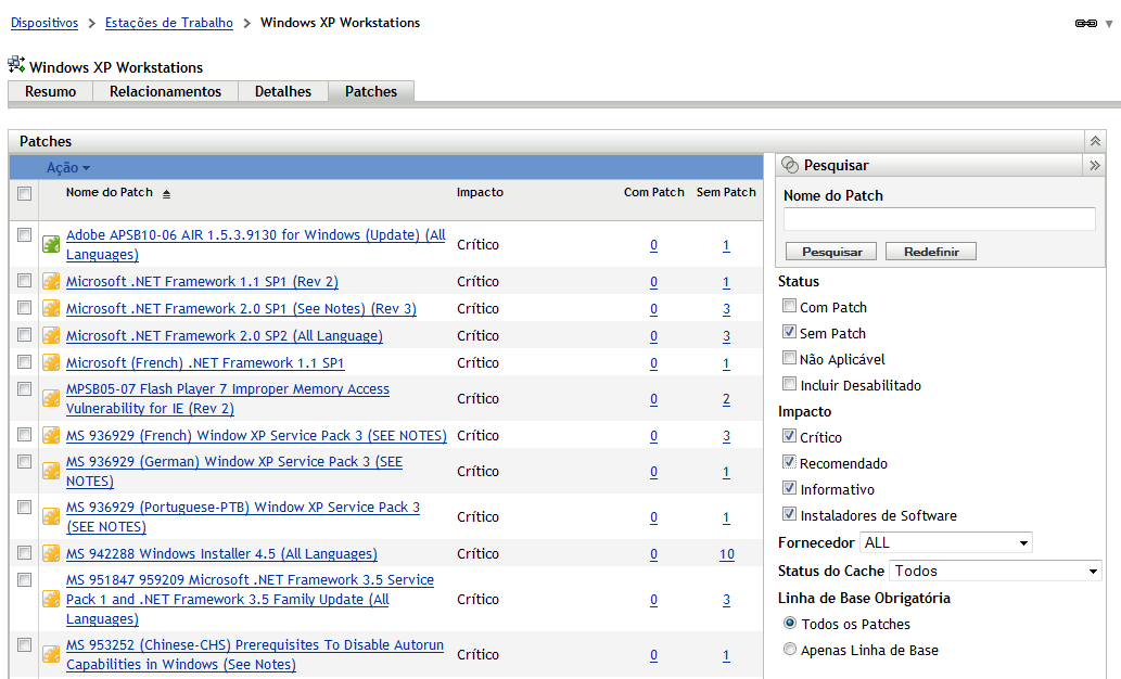 Vulnerabilidades aplicáveis ao grupo Estações de Trabalho com Windows XP