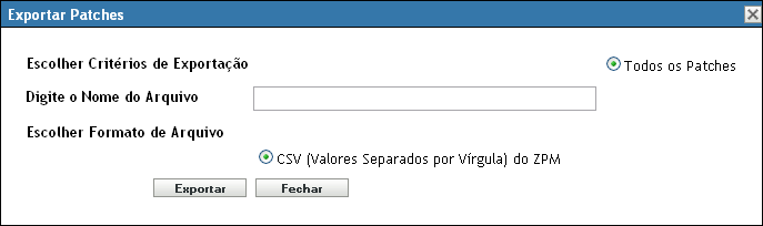 Caixa de diálogo Exportar Vulnerabilidades