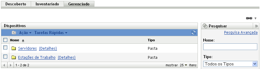 Pastas raiz para cada tipo de dispositivo