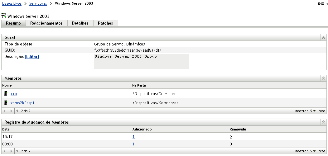 Detalhes gerais do Windows Server 2003