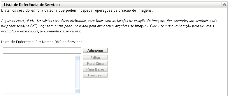 Painel Lista de Referência de Servidor