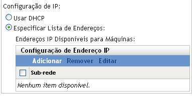 Painel expandido Especificar Lista de Endereços