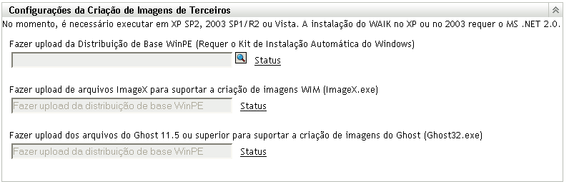 Painel Configurações da Criação de Imagens de Terceiros