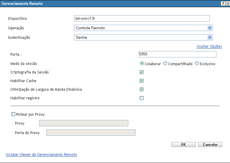 caixa de diálogo Gerenciamento Remoto