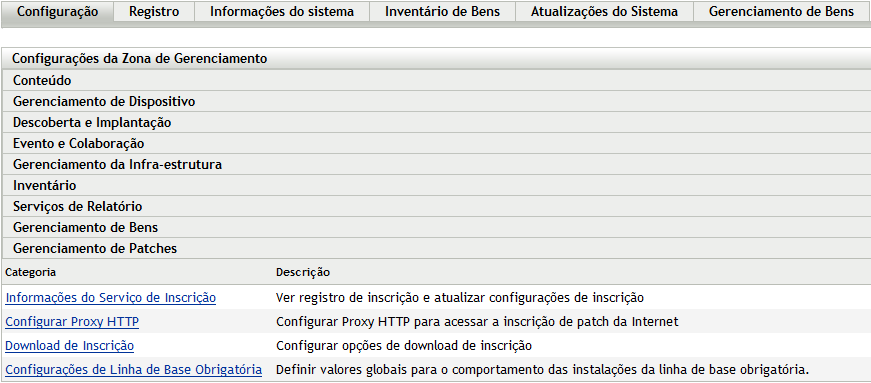 Guia Configuração, Seção Gerenciamento de Patches