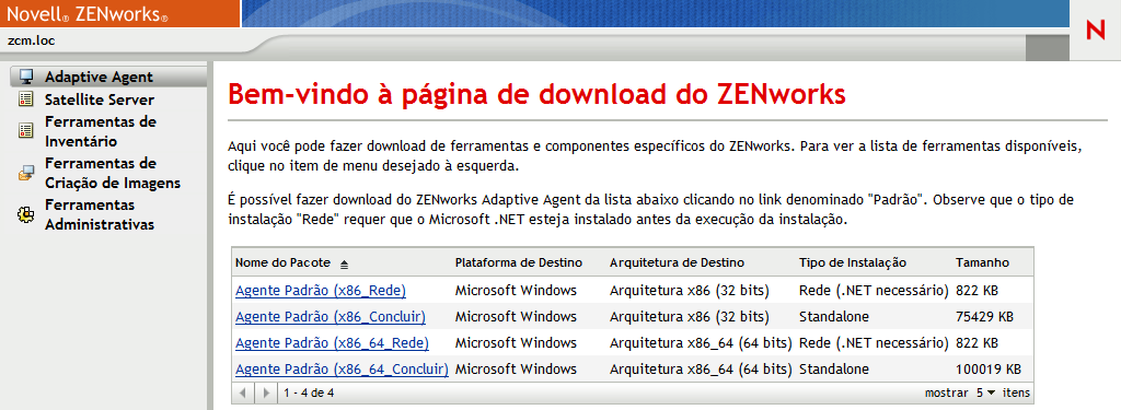 Página de download do ZENworks