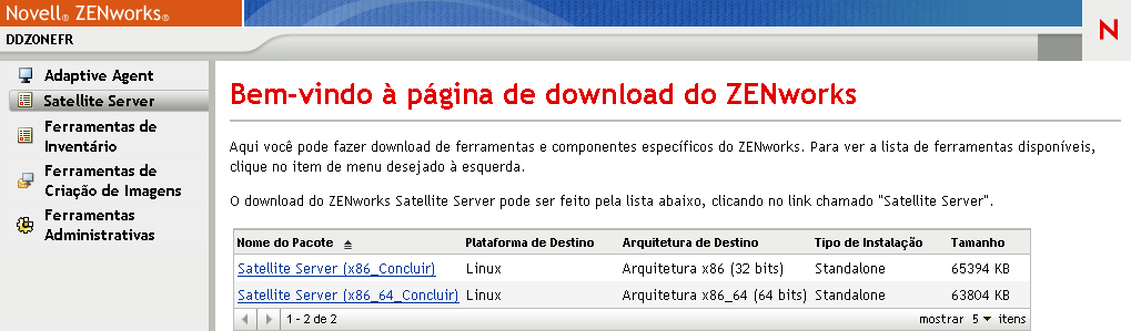 Página de download do ZENworks