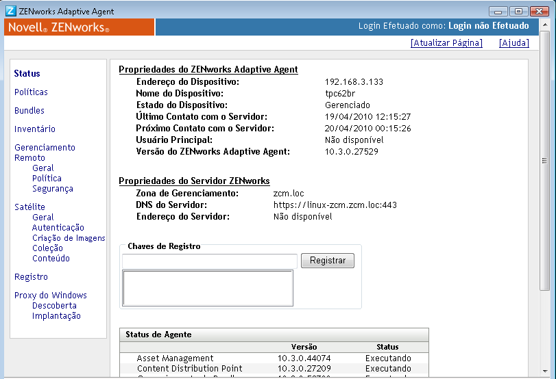 Propriedades do ZENworks Adaptive Agent