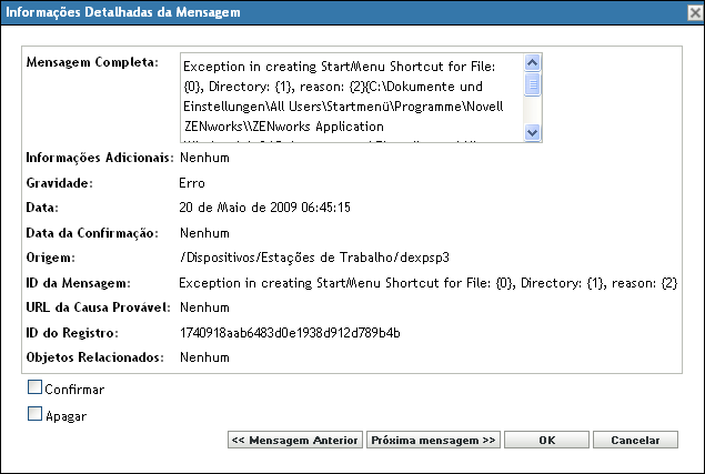 Caixa de diálogo Informações Detalhadas da Mensagem