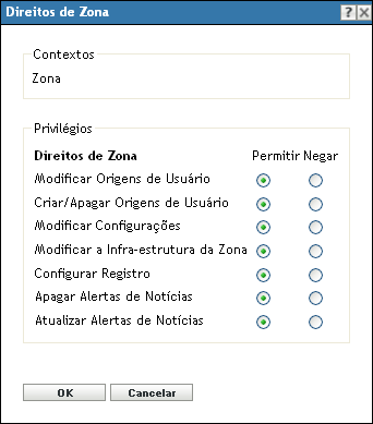 Caixa de Diálogo Direitos de Zona