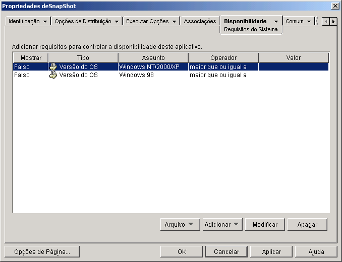 Pgina Requisitos do Sistema do objeto Aplicativo