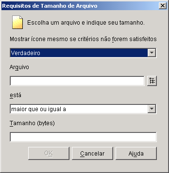 Caixa de dilogo Requisitos de Tamanho de Arquivo
