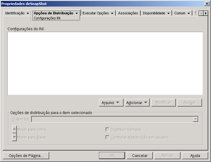 Pgina Configuraes INI