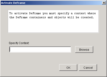 Caixa de dilogo Activate DeFrame (Ativar DeFrame)