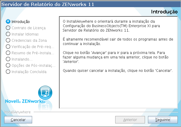 Assistente do Servidor Gerador de Relatórios do ZENworks