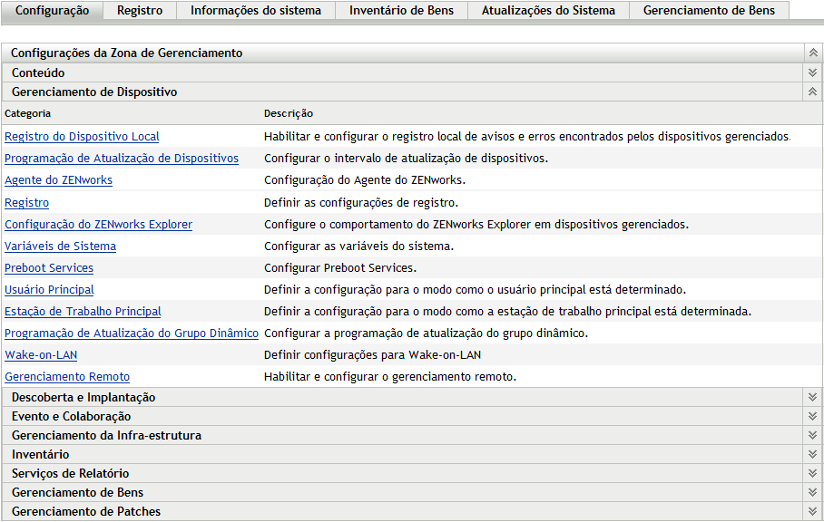 painel Configurações da Zona de Gerenciamento (Configuração > guia Gerenciamento de Dispositivo)