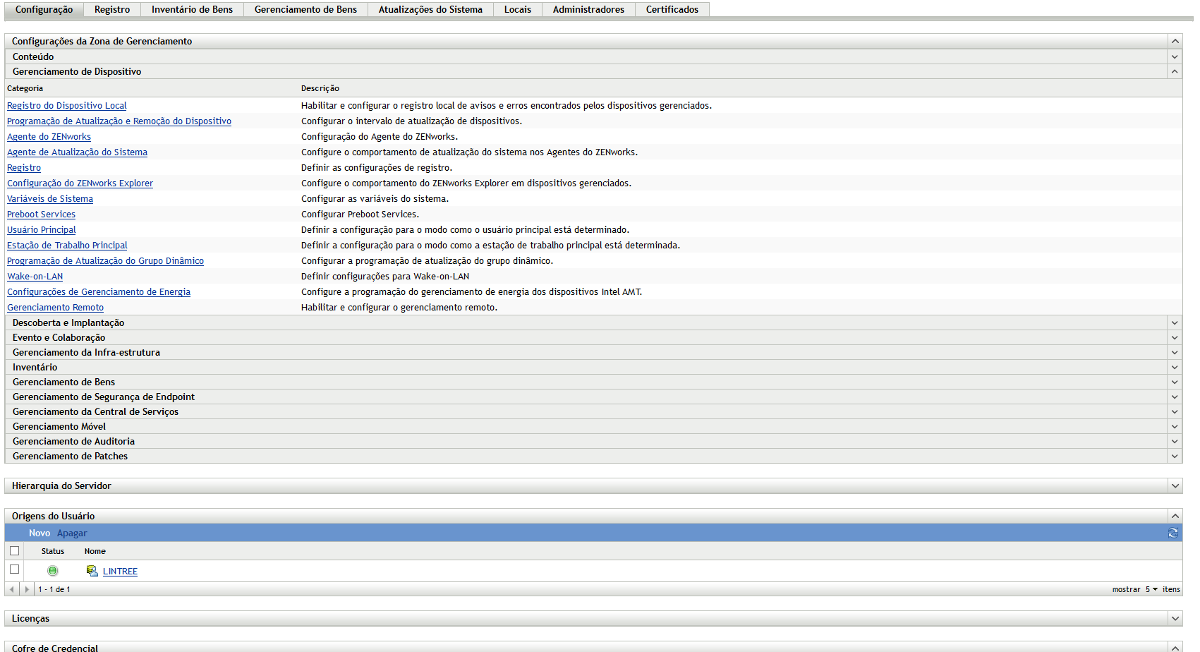 Guia Configuração > painel Gerenciamento de Dispositivo