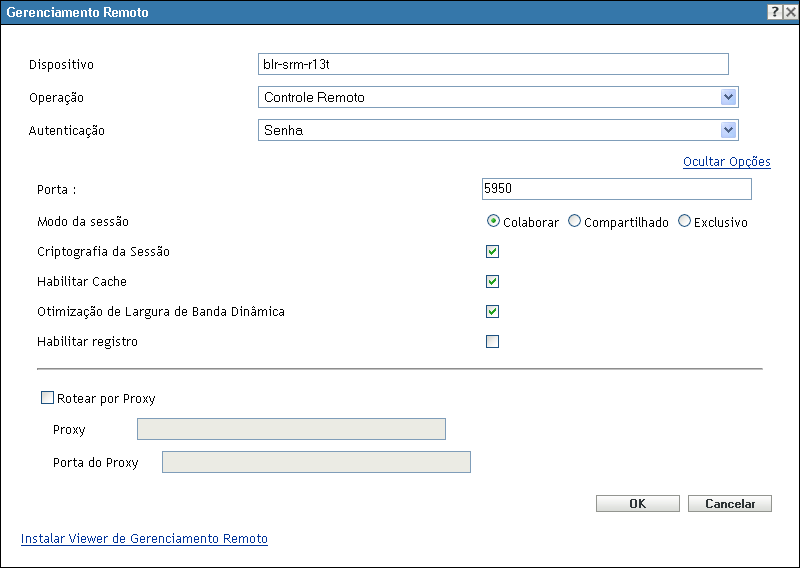 caixa de diálogo Gerenciamento Remoto