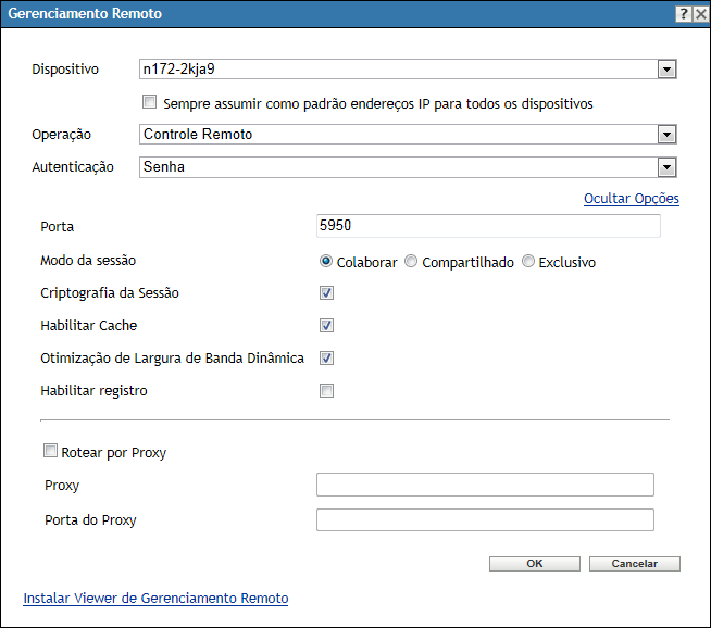 caixa de diálogo Gerenciamento Remoto